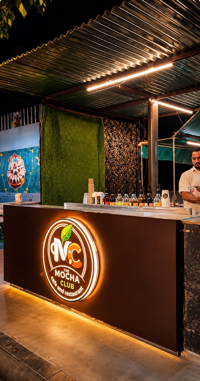 The illuminated counter at The Mocha Club